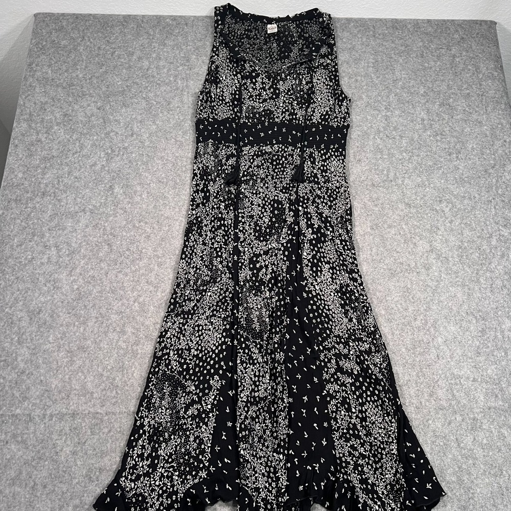 Bila Black White Floral‎ Sleeveless Handkerchief Maxi Dress Women's Size Large